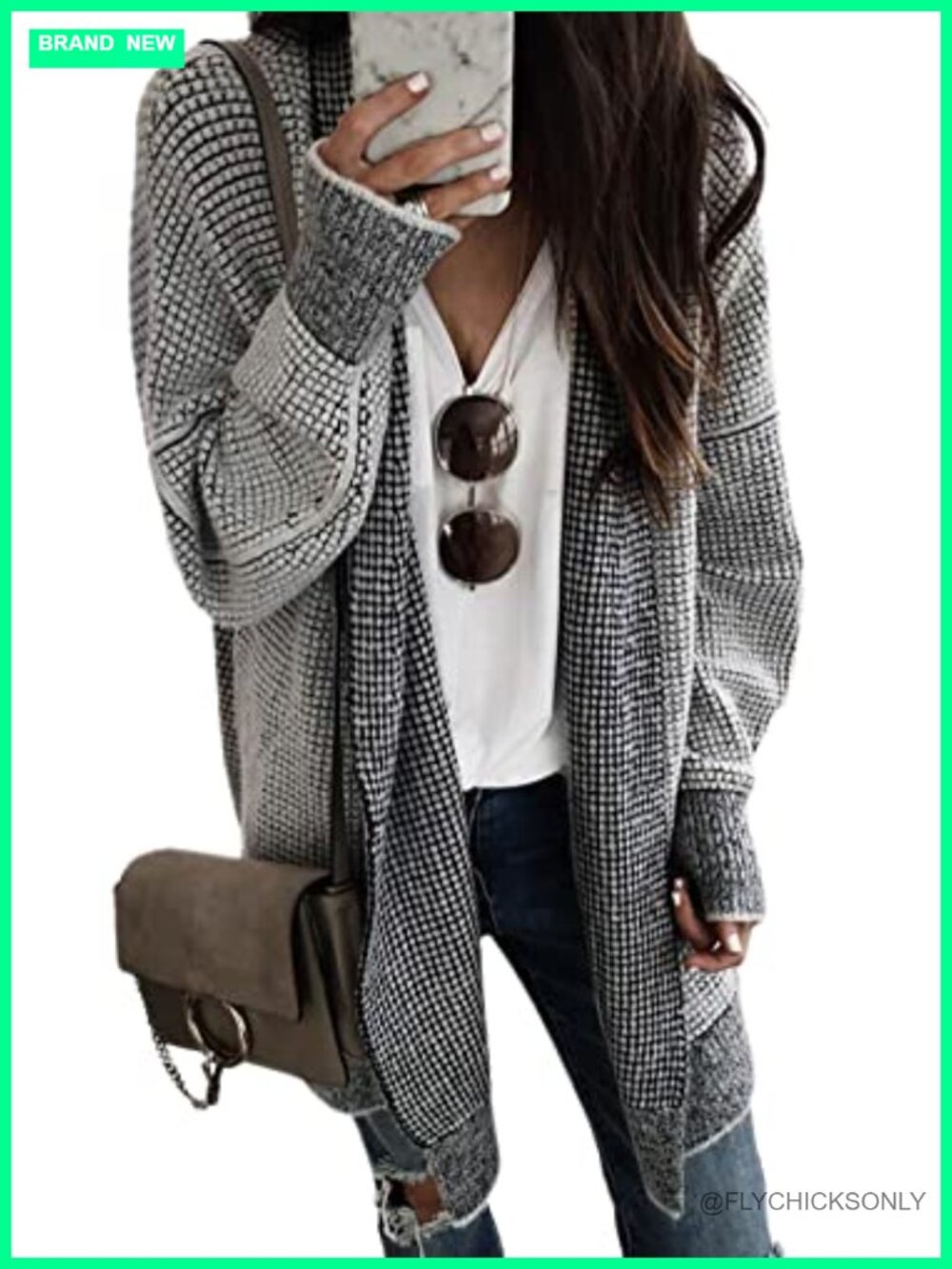 Oversized Long Cardigan Sweater Batwing Sleeve Open Front Knit